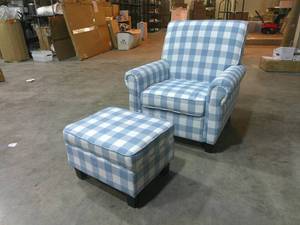 Buffalo Check Armchair and Ottoman-Blue Cream