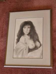 lot 61 image: Native Woman Framed Sketch