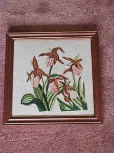 lot 128 image: Charming Crewel Embroidery Orchids
