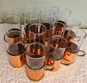 lot 88 image: Modern Copper Sleeve Coffee Glasses