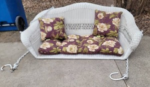 lot 70 image: Adorable Wicker Hanging Swing Loveseat