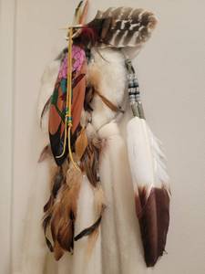 lot 54A image: Native American Deer Hide Rifle Sheath & Fur Embellished Dream Catcher