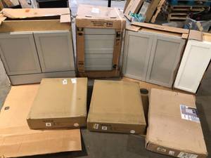Lot of Assorted Cabinets  Various Models Sizes and Conditions  Customer Returns See Pictures