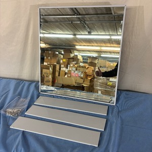 lot 45 image: New In Open Box ASI American Specialties Inc 24 x 30 Wall Mount Stainless Steel Inter-Lok Angle Frame Plate Glass Mirror Cabinet