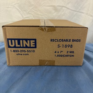 lot 48 image: 1 Case (1000 each) NEW Uline S-1898 4 x 7 2-Mil Reclosable Bags -&nbspSingle-track zipper closure keeps out dirt and moisture - All virgin polyethylene film meets FDA and USDA requirements.