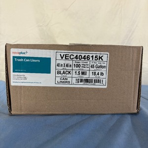 lot 55 image: 1 Case (10 rolls per case10 bags per roll) NEW Novaplus 45 Gallon VEC404615K 40 x 46 1.5 Mil High Density Garbage Trash Can Liners - Black