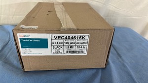lot 56 image: 1 Case (10 rolls per case10 bags per roll) NEW Novaplus 45 Gallon VEC404615K 40 x 46 1.5 Mil High Density Garbage Trash Can Liners - Black