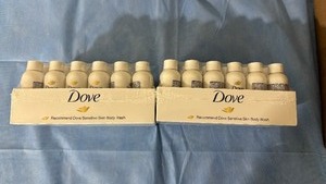 lot 13 image: 1 Cases (48 Bottles Per Package) NEW Dove Irritation Care Sensitive Skin Fragrance Free Nourishing Body Wash - Trial Size (1.8 fl oz) plus Dove Body Wash Concentrate &amp Reusable Bottle