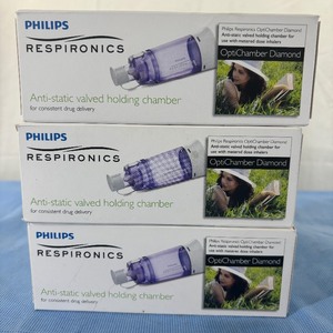 lot 84 image: Lot of 3 NEW In Boxes Philips Respironics OptiChamber Diamond 1077478 Anti-Static Valved Holding Chamber for Consistent Drug Delivery&nbsp