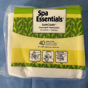 lot 71 image: 1 Case (8 bags, 40 cloths each bag) NEW Spa Essentials 40-Pack 12 x 13.5 SoftCloth Multi-Use Disposable Washcloths - Trusted by Skin Care Professionals&nbspSuperior softness and strength you thought you could only get from cloth