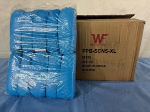 lot 28 image: 1 Case (300 each per case) NEW Work Force WF Highly Water Resistant Shoe Covers PPB-SCNS-XL 18 x 6.5 - Elastic Opening, Non-Skid Low Rise Treads - Size XL Blue
