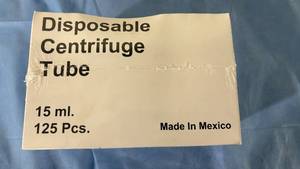 lot 92 image: MSRP $600  Lot of 3 Sealed Boxes (125 Tubes Per Box)  1 Open Box NEW Kimble 15mL Disposable Centrifuge Tubes - Snap Cap and Screw Thread Finish