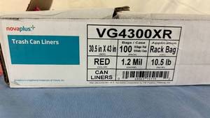 lot 94 image: 1 Case (10 rolls, 10 bags each) NEW Novaplus VG4300XR 30.5 x 43 Trash Can Liners - Red (open box)