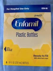 lot 99 image: 1 Case (8 boxes, 6 each per box) NEW Hospital Grade Mead Johnson 028408 Nutrition 8 fl oz. Enfamil Ready-To-Fill Plastic Nursette Bottles with Attached&nbspGrad-u-feed&nbspCaps - Expiration 127&nbsp