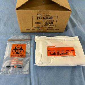lot 106 image: 1 Case (1000 each) NEW Minigrip SBL2X46B 4 x 6 Lab Guard 3-Wall Biohazard Specimen Bags