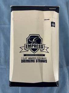 lot 108 image: Lot of 16 boxes (400 each box) NEW Empress-Products E161001W 7-58 Empress Wrapped Flex Drinking Straws - White