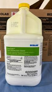 lot 124 image: MSRP $1000  2 Cases (2 bottles each per case) NEW Ecolab OxyCide Daily Disinfectant Cleaner wSporicidal Activity&nbspOne-step no rinse process - eliminates need for general disinfectant, toilet bowl, glass and stainless steel cleaners