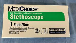 lot 126 image: MSRP $400  3 Cases (30 each per case) NEW MediChoice 888001 Single-Use Pre-Assembled Lightweight Single-Head Stethoscope - Yellow&nbsp