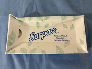 lot 142 image: 1 Case (30 boxes each) NEW Surpass 21340 8.3 x 7.8 2-Ply Facial Tissue - White (open box)
