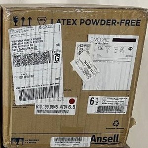 lot 111 image: MSRP $500  1 Case (200 pair) NEW&nbspEncore Acclaim Powder-Free Soft &amp Thick High Dexterity Surgical Gloves DERMASHIELD Technology for dry &amp damp donning&nbspChemo Tested Size 6 12 (Small) -&nbspExp. 723 See Youtube