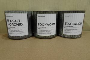 lot 16 image: 3 Anchored Northwest Candles -Sea Salt  Orchid, Bookworm, Staycation