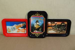 lot 42 image: 3 Vintage Anheuser Busch Tip Trays -6.75 & 4.75