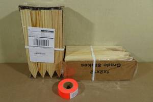 lot 128 image: 2 24-Packs of 1x2x12 Grading Stakes with Orange Glow Flag Tape