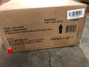 StyleWell Cedarville Patina Oak Finish Counter Stools with Cross Back (Set of 2)   Customer Returns See Pictures