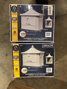 Lot of 2 Architectural Mailboxes Hamilton Premium, White, Large, Locking, Aluminum, Post Mount Mailbox  Customer Returns See Pictures