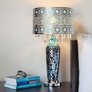 lot 14 image: Pair Of River of Goods Table Lamp Glorias Crystal Beaded Shade Mosaic Base