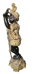 lot 10 image: Blackamoor ANTIQUE BRONZE Candle Holder 16 STATUE w TORCH Heavy VINTAGE