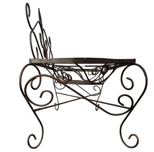 lot 52 image: Double Pot Metal Bench Planter With Glass Flower Accents