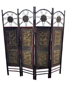 lot 64 image: Vintage folding Asian Bambu Hand Made Elephant Metal Panels Room Divider