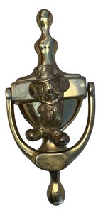 lot 73 image: Vintage Disney Mickey Mouse In Top Hat Coat Scarf Brass Door Knocker