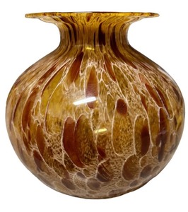 lot 82 image: Murano Amber Art Glass Globe Shaped Vase With Flat Rim and Fenestrated Pattern #2