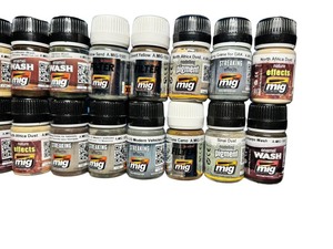 lot 104 image: Ammo Mig Washes Filters Streaking Pigments And Wet Effects Set In Case Huge Lot