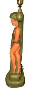 lot 130 image: Vintage MCM Chalkware Continental Art Fairy Elf Warrior Women Lamp - 1950s