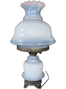 lot 140 image: Vntg Blue Flower Luster Gone With The Wind Floral FLAWLESS Lamp 26 3 Way Light