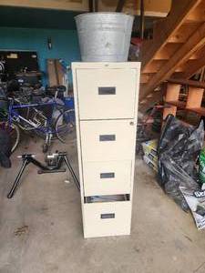 Metal File Cabinet and Tin Bin