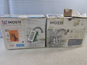 lot 164 image: (BSB) 2 Moen Bathroom Faucets 1 Brushed Nickel 1 Chrome - Open Box