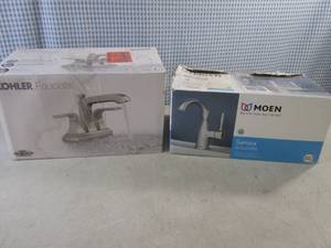 lot 165 image: (F-0) Kohler and Moen Bathroom Faucets Both Brushed Nickel - Open Box