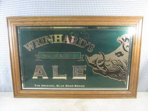 lot 224 image: (D-1) Framed Weinhards Blue Boar Ale Bar Mirror 32 W x 20 14 H
