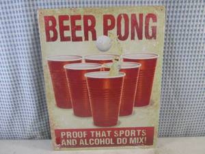 lot 226 image: (EC1) Beer Pong Tin Sign - New In Plastic Wrap - 11 12 x 16