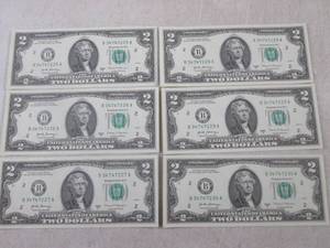 lot 235 image: (CNTR) 6 - $2 Dollar Bills - Serial Numbers In Order - Uncirculated - 2017 A
