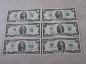 lot 237 image: (CNTR) 6 - $2 Dollar Bills - Serial Numbers In Order - Uncirculated - 2017 A