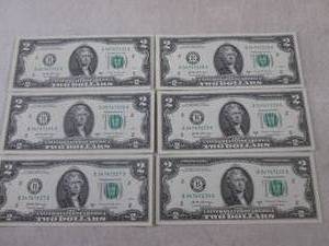 lot 238 image: (CNTR) 6 - $2 Dollar Bills - Serial Numbers In Order - Uncirculated - 2017 A