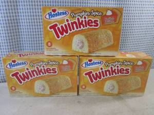 lot 252 image: (B-2) 3 Boxes Hostess Pumpkin Spice Twinkies Best By 11112023