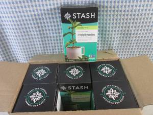 lot 258 image: (B-1) 6 Boxes Stash Peppermint Herbal Tea Caffeine Free 20 Tea Bags per Box Best by Nov 2025