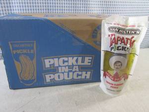lot 261 image: (C-1) Case of 12 Pickle In A Pouch Jumbo Tapatio Pickles Best by Sept 2024