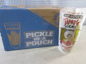 lot 262 image: (C-1) Case of 12 Pickle In A Pouch Jumbo Tapatio Pickles Best by Sept 2024